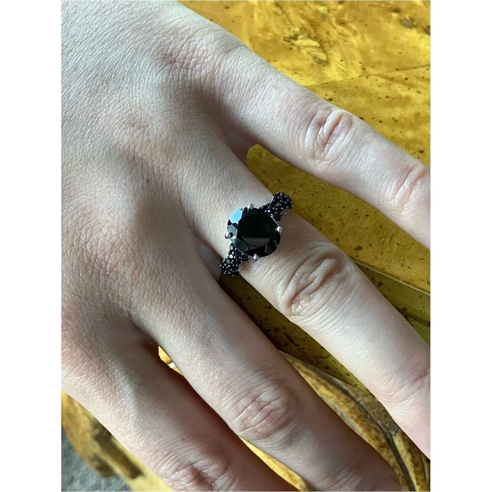 Natural Black Spinel Sterling Silver Ring Size 7